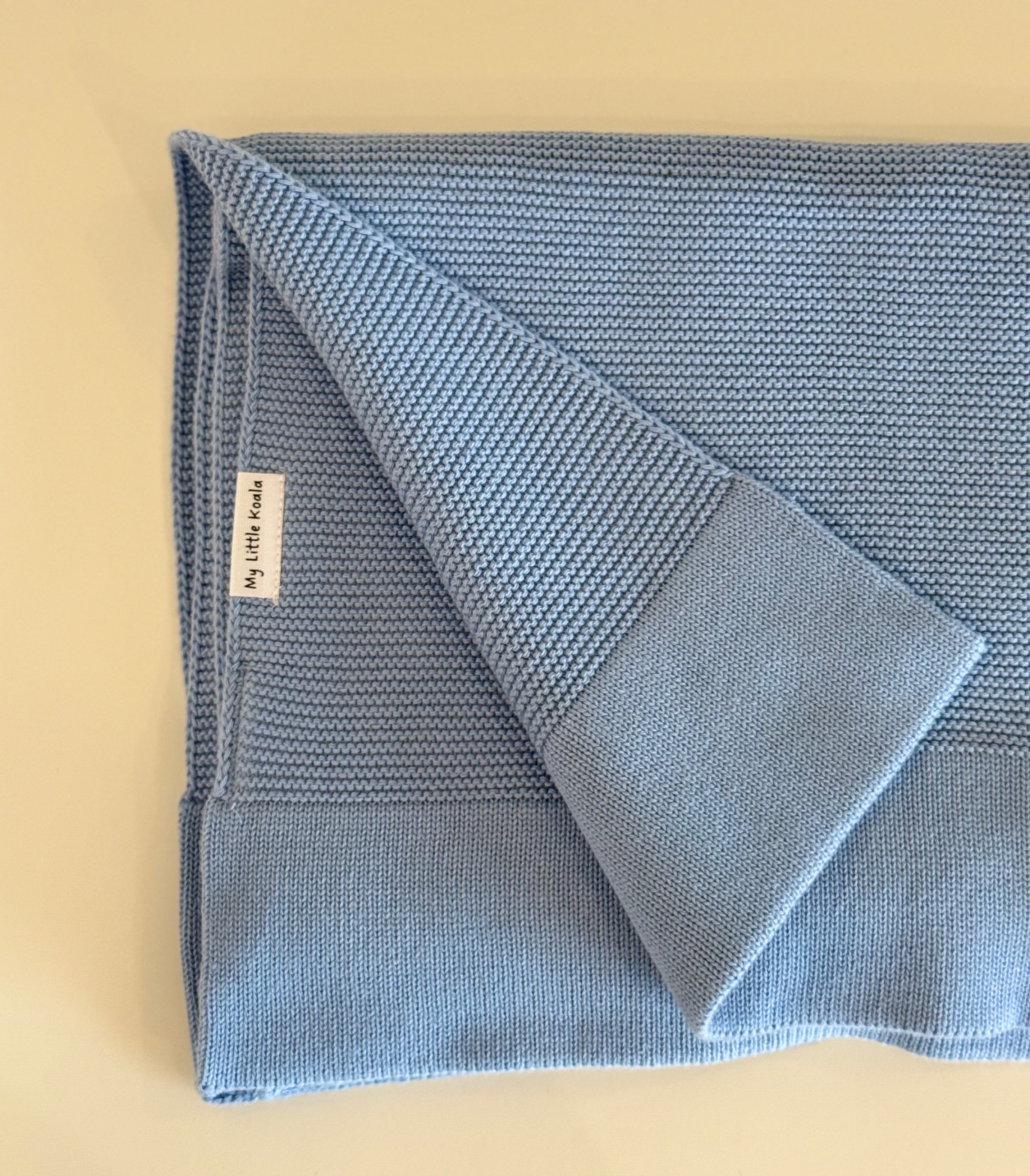 Dusty Blue Cotton Knitted Baby Blanket
