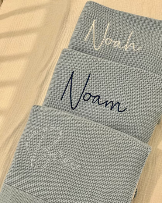 Dusky Blue Cotton Knitted Baby Blanket