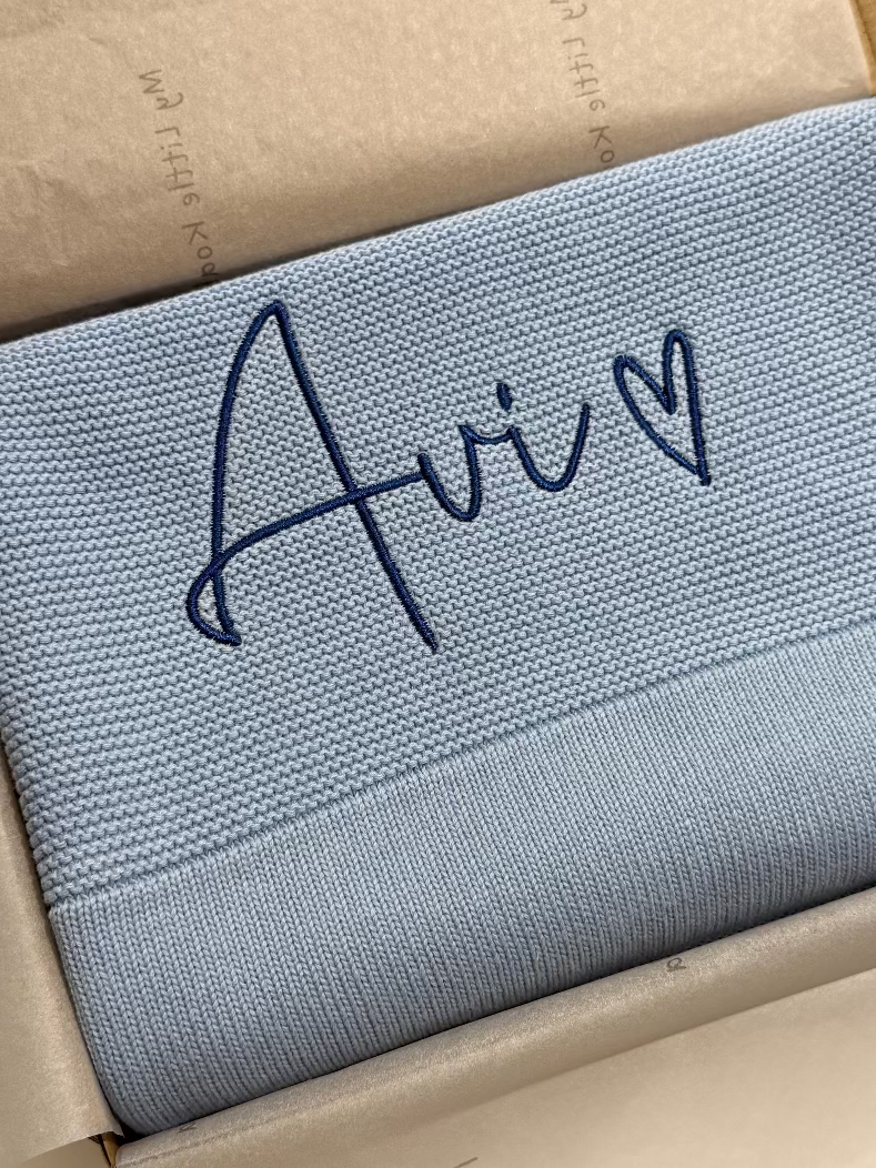 Dusky Blue Cotton Knitted Baby Blanket