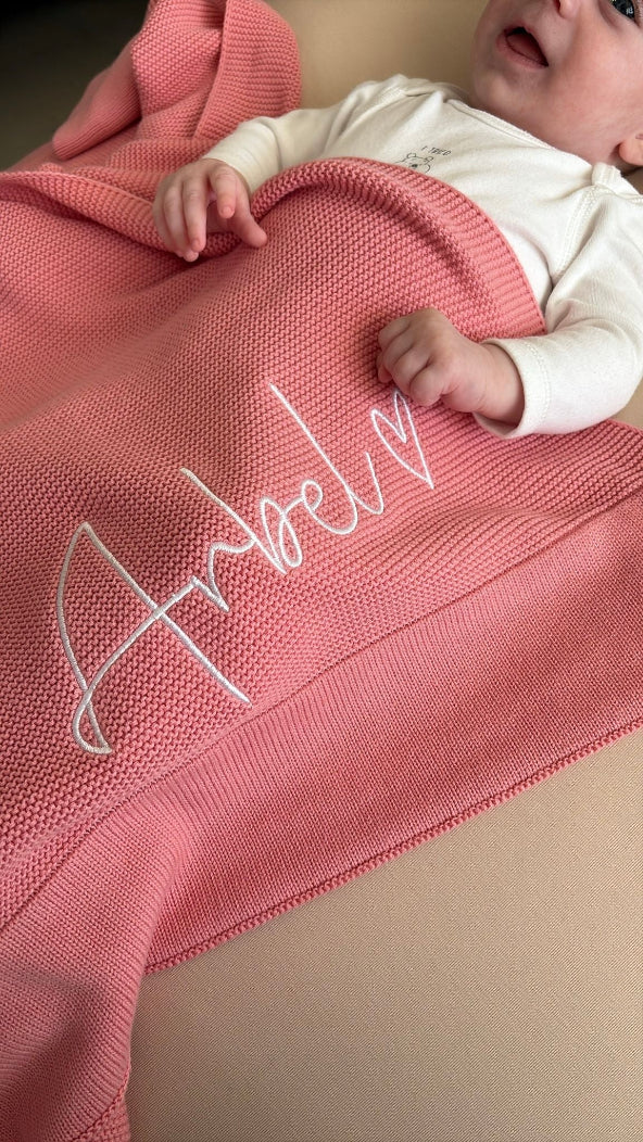 Dusky Pink Cotton Knitted Baby Blanket
