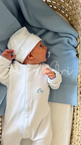 Blue Trim Cotton Baby Set