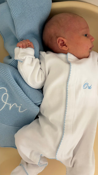 Blue Trim Cotton Baby Set