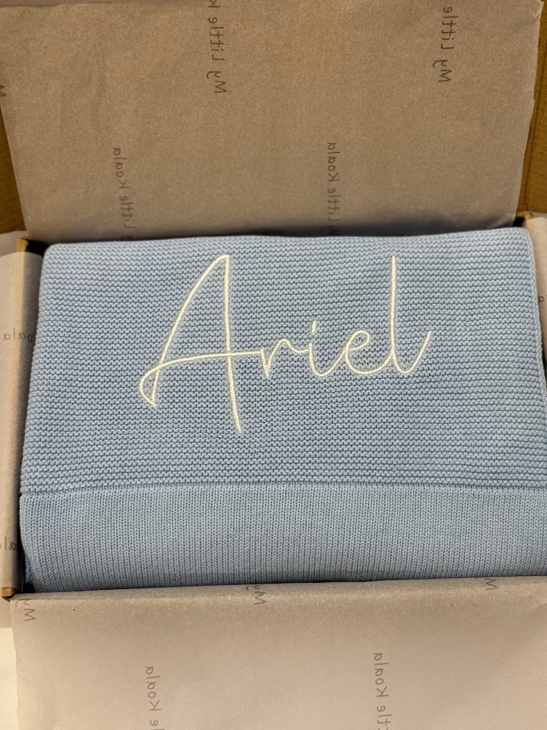 Dusky Blue Cotton Knitted Baby Blanket