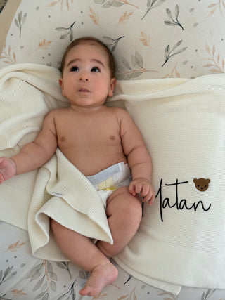 Cream Cotton Knitted Baby Blanket