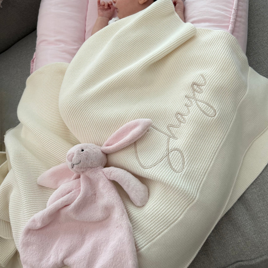 Cream Cotton Knitted Baby Blanket
