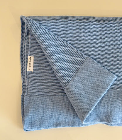 Dusty Blue Cotton Knitted Baby Blanket