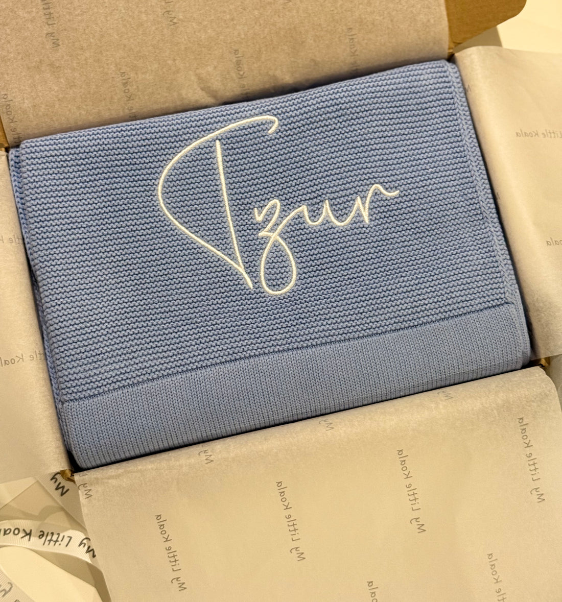 Dusty Blue Cotton Knitted Baby Blanket