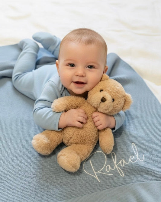 Dusky Blue Cotton Knitted Baby Blanket