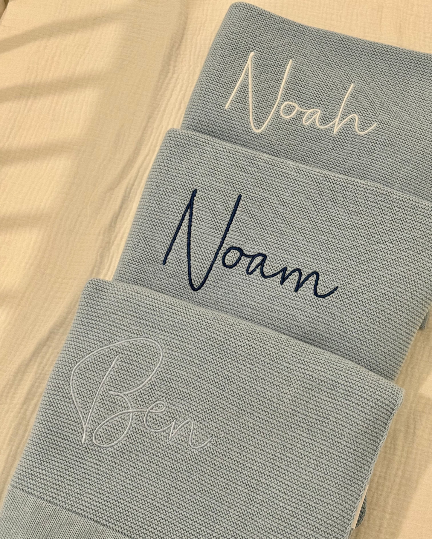 Dusky Blue Cotton Knitted Baby Blanket