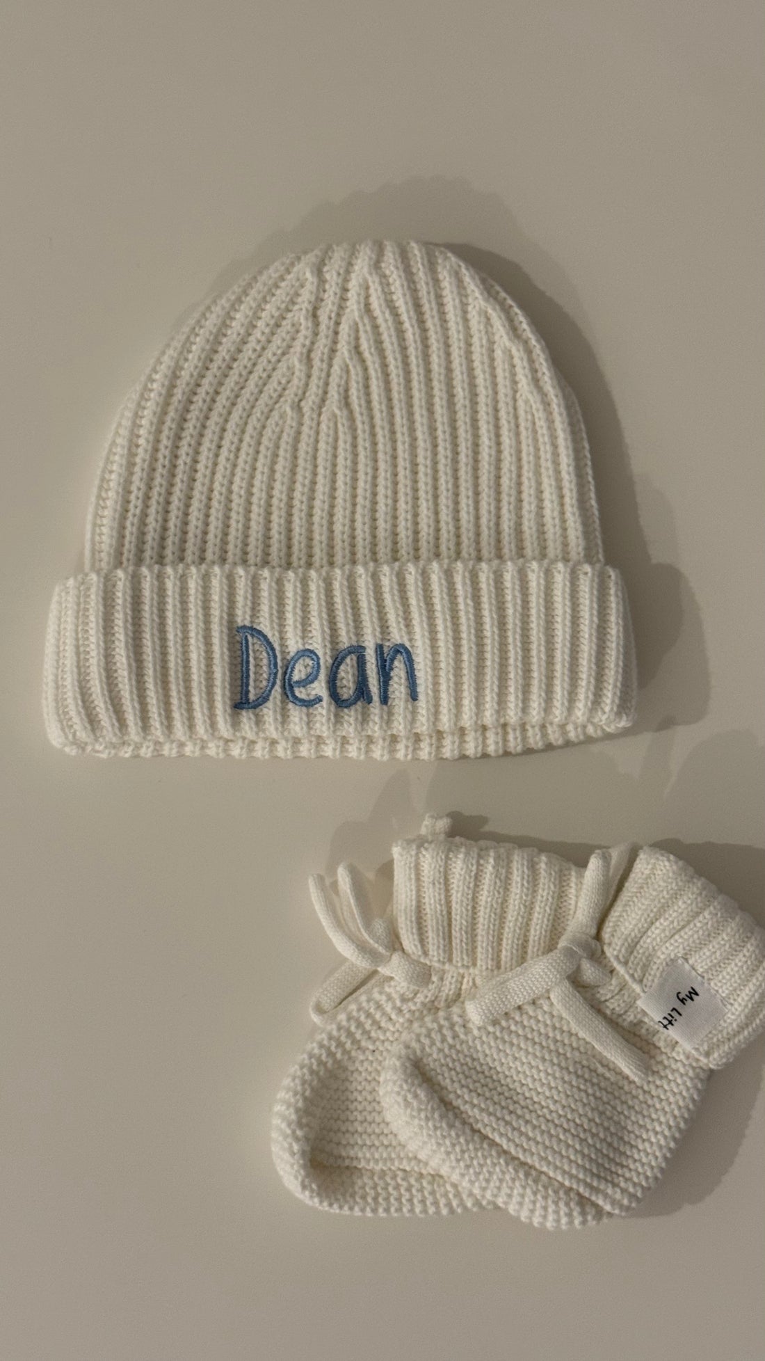 Cream Cotton Knit Hat &amp; Booties Bundle