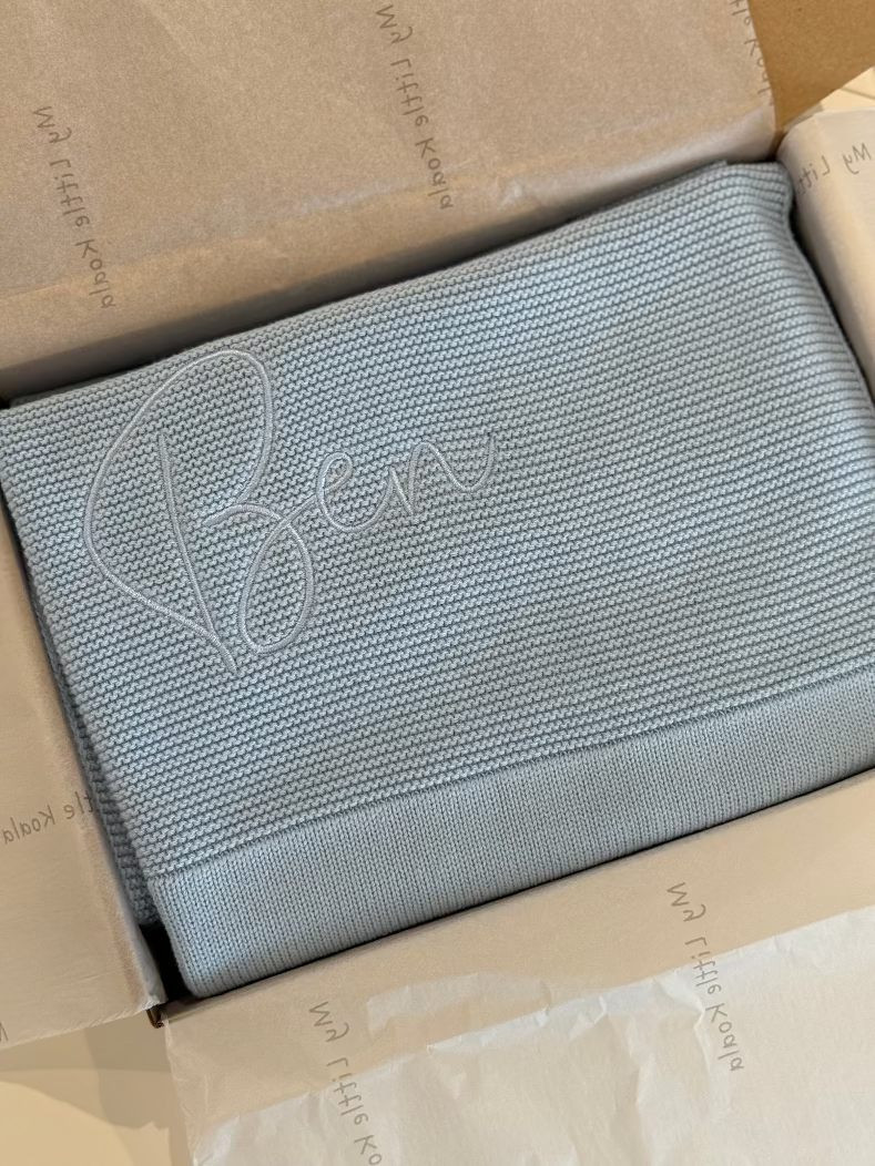 Dusky Blue Cotton Knitted Baby Blanket