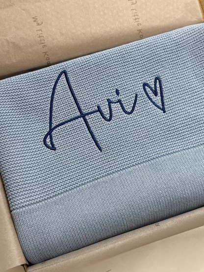 Dusky Blue Cotton Knitted Baby Blanket